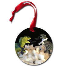 Load image into Gallery viewer, Dinosaur Holiday Ornament - Snowflakes & Starlight - white
