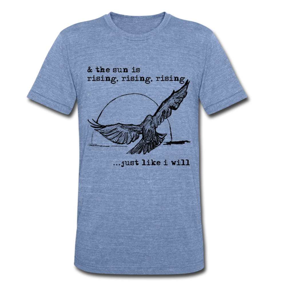 Rising, Rising, Rising Bird Lyric Tee (Click to see all colors!) - heather Blue