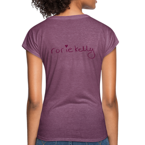Miss Me With Your Misogyny V-Neck Women's Tee - Burgundy Lettering - heather plum
