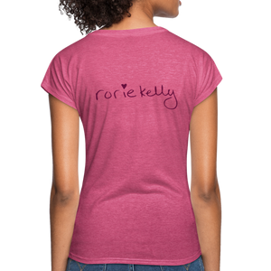 Miss Me With Your Misogyny V-Neck Women's Tee - Burgundy Lettering - heather raspberry