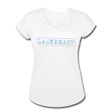 Load image into Gallery viewer, LADYBEAST Pastel Rainbow V-Neck Tee - white