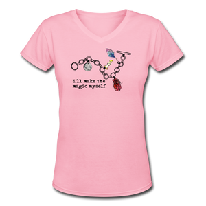Full Moon Charm Bracelet Women's V-Neck T-Shirt (click to see all colors!) - pink